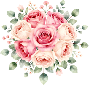 Delicate Pink Rose Bouquet Clipart for romantic Bridal Shower stationery and event decor, sweet PNG download