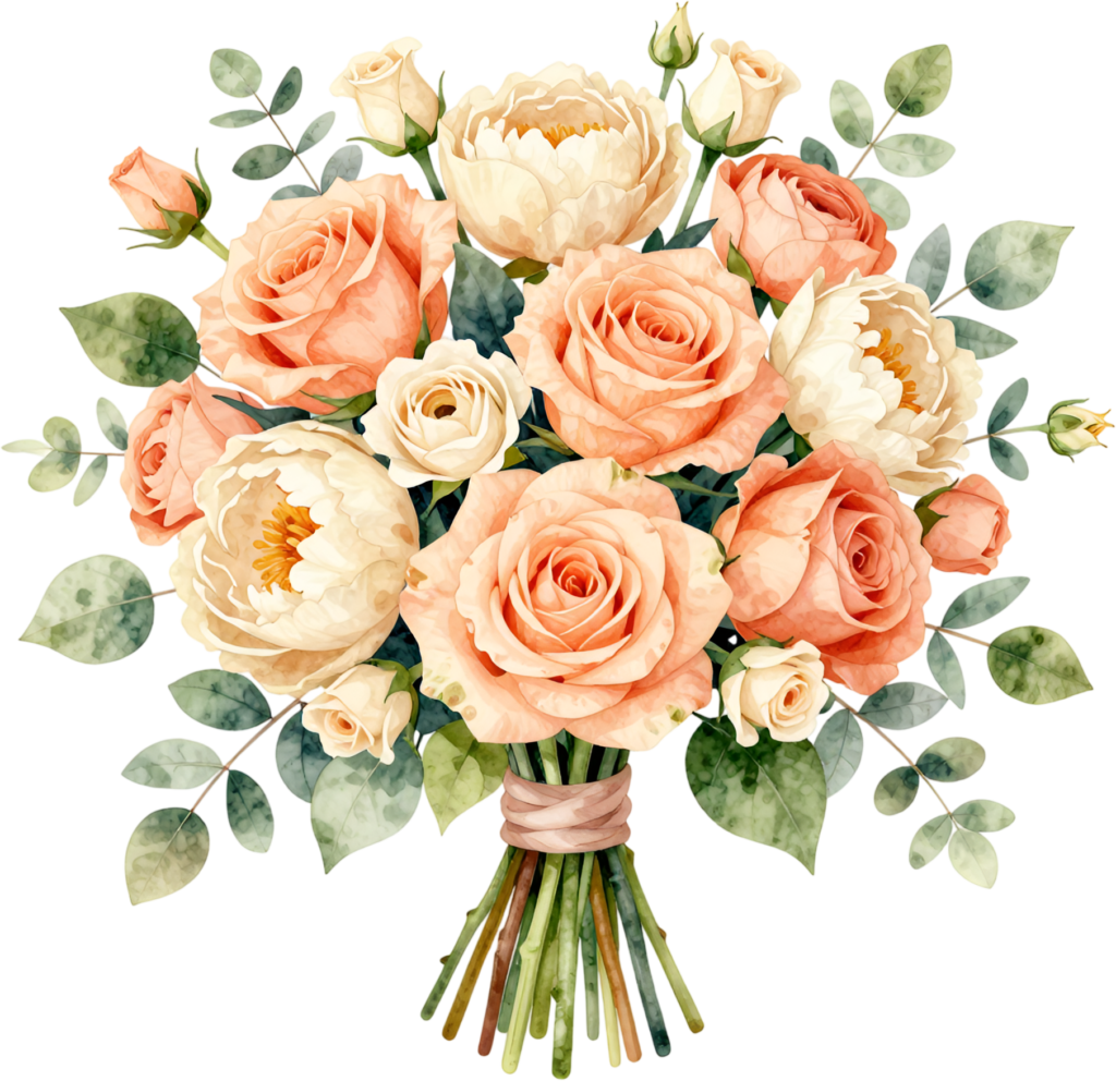 Warm Peach Rose and Peony Bouquet Clipart for inviting Spring Wedding stationery, charming PNG design element 1 - Warm Peach Rose and Peony Bouquet Clipart for inviting Spring Wedding stationery, charming PNG design element Free PNG Download