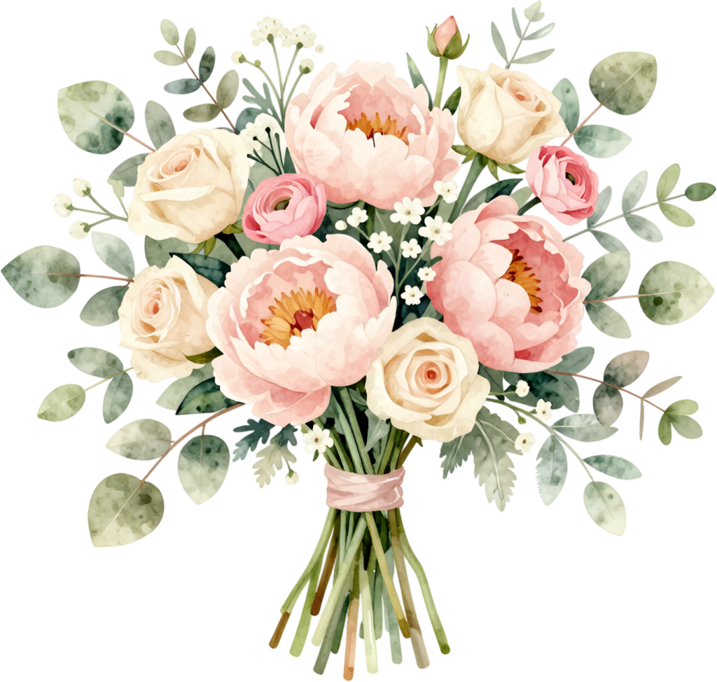 - Ethereal Pink Peony and Rose Bouquet Clipart for dreamy Wedding invitations and decor, a beautiful PNG artwork Free PNG Download