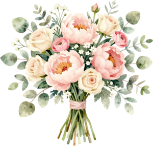 Ethereal Pink Peony and Rose Bouquet Clipart for dreamy Wedding invitations and decor, a beautiful PNG artwork