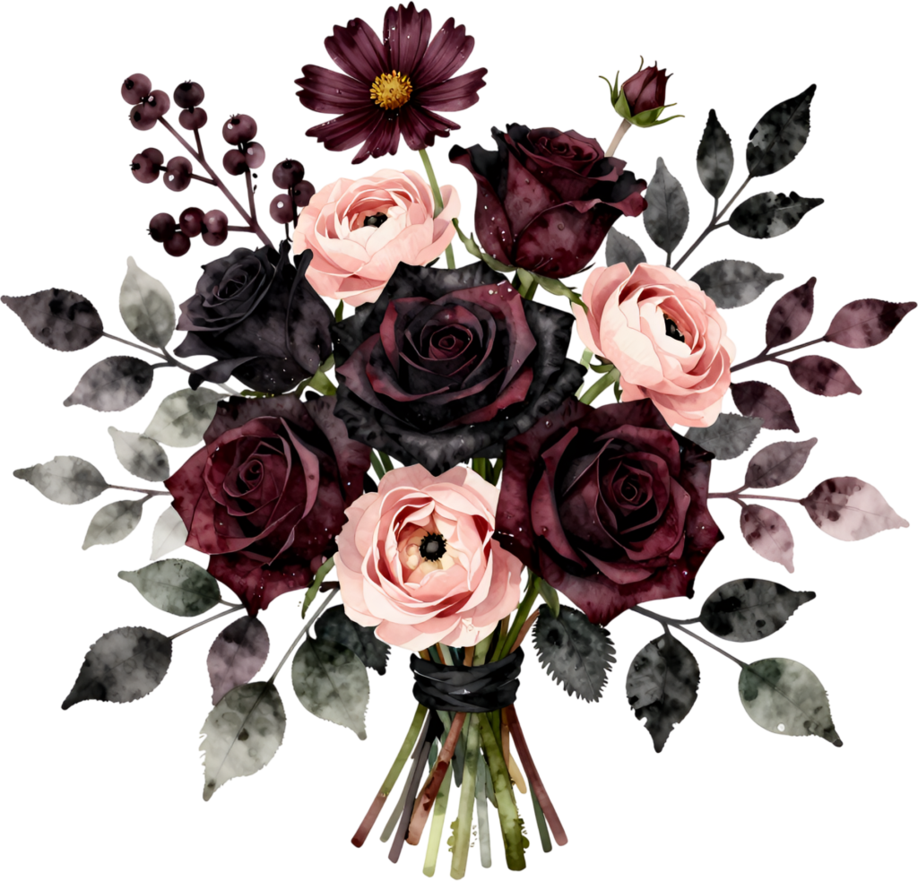 - Contrasting Dark Rose and Pink Ranunculus Bouquet Clipart for edgy Wedding designs, a unique PNG artwork Free PNG Download