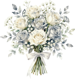 Cool-toned Blue Rose Bouquet Clipart for elegant Winter Wedding invitations and decor, a sophisticated PNG image