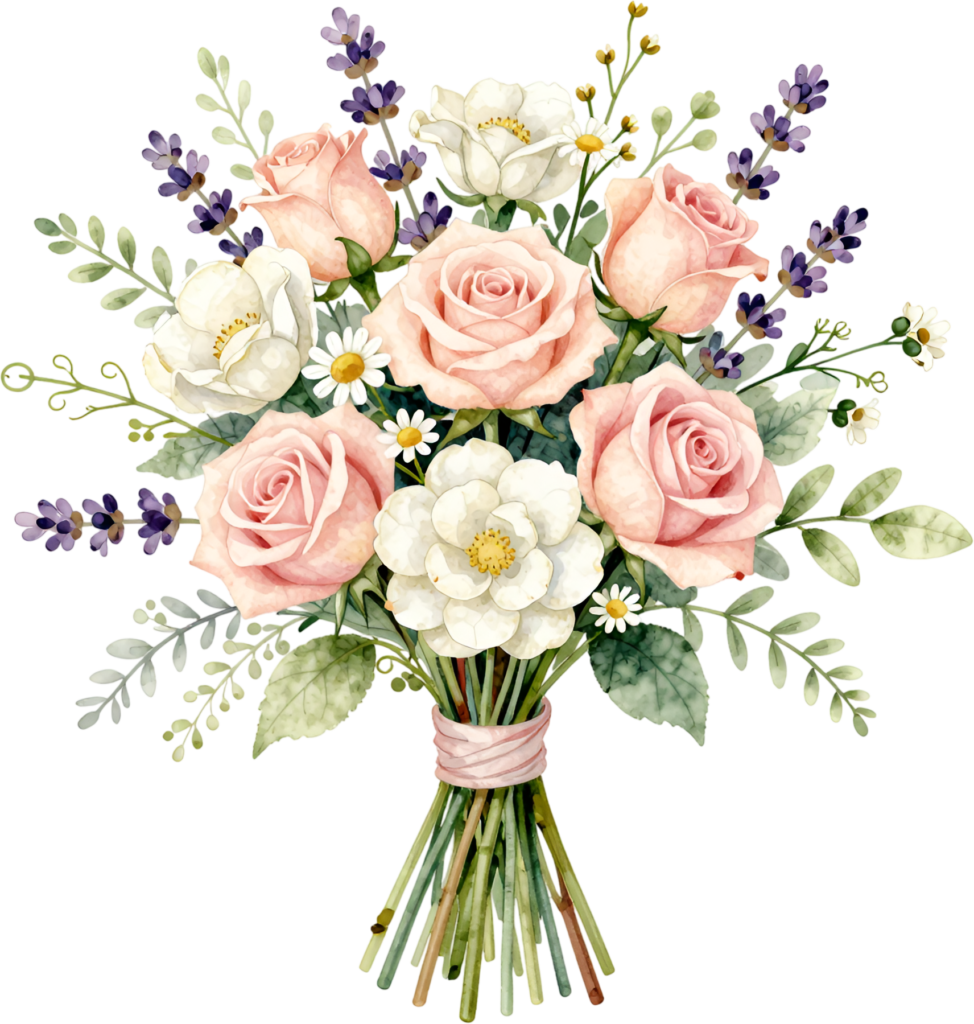 Charming Pink Rose and Lavender Bouquet Clipart for delightful Cottage Wedding decor, a sweet PNG illustration 1 - Charming Pink Rose and Lavender Bouquet Clipart for delightful Cottage Wedding decor, a sweet PNG illustration Free PNG Download