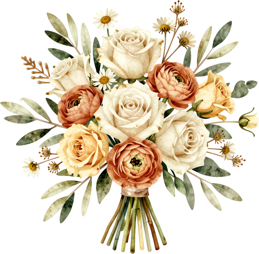Rustic Rose and Ranunculus Bouquet Clipart in warm tones for cozy Fall Wedding decor, an earthy PNG image 1 - Rustic Rose and Ranunculus Bouquet Clipart in warm tones for cozy Fall Wedding decor, an earthy PNG image Free PNG Download