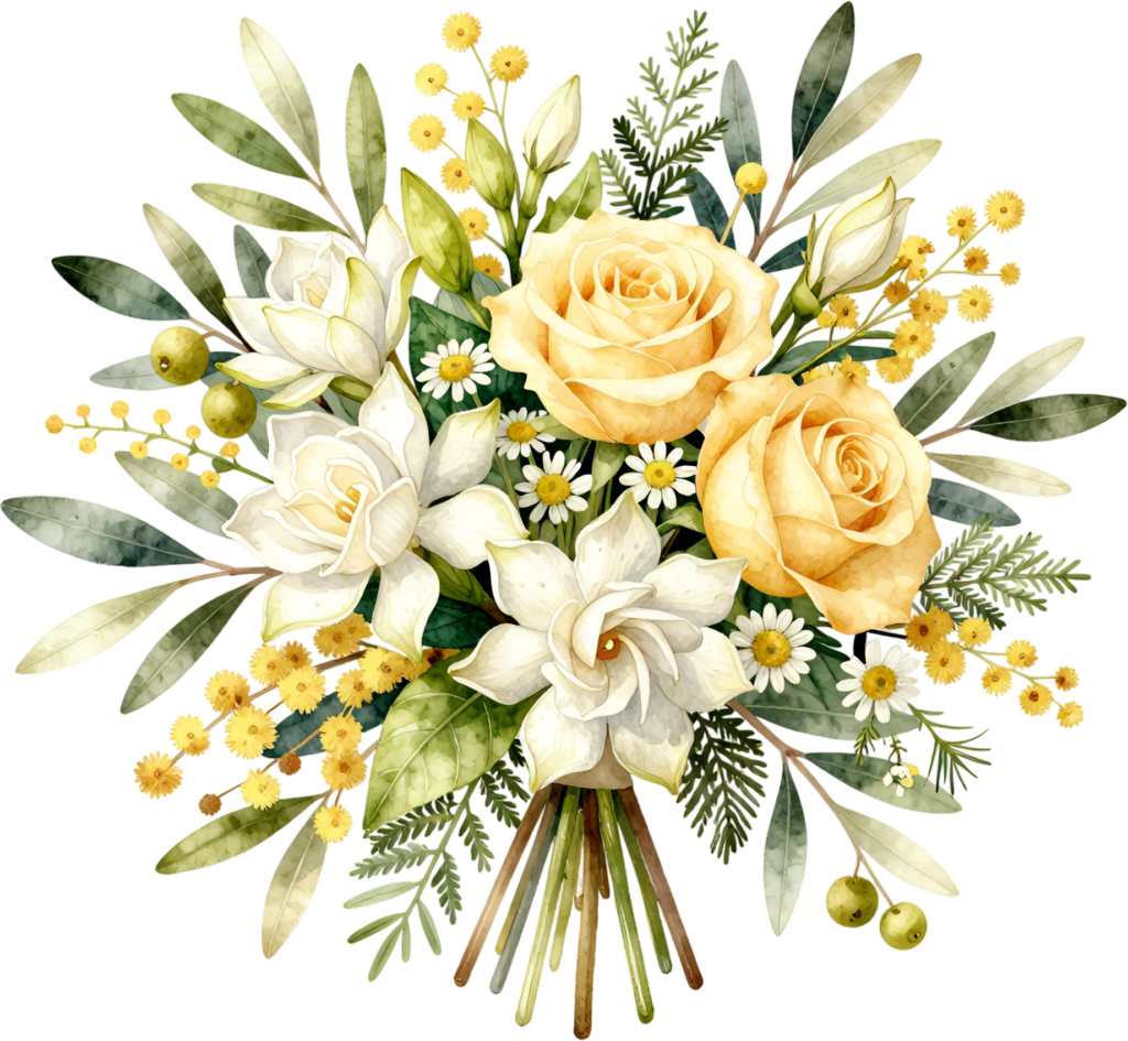 Sunny Yellow Rose and Gardenia Bouquet Clipart for cheerful Summer Wedding invitations, a bright PNG asset 1 - Sunny Yellow Rose and Gardenia Bouquet Clipart for cheerful Summer Wedding invitations, a bright PNG asset Free PNG Download