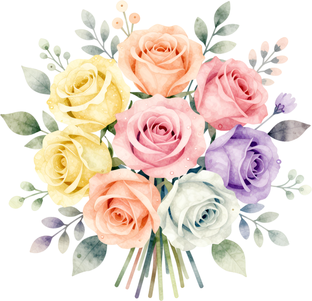 Multi-color Rainbow Rose Bouquet Clipart for fun and festive Wedding celebrations, a vibrant PNG download 1 - Multi-color Rainbow Rose Bouquet Clipart for fun and festive Wedding celebrations, a vibrant PNG download Free PNG Download