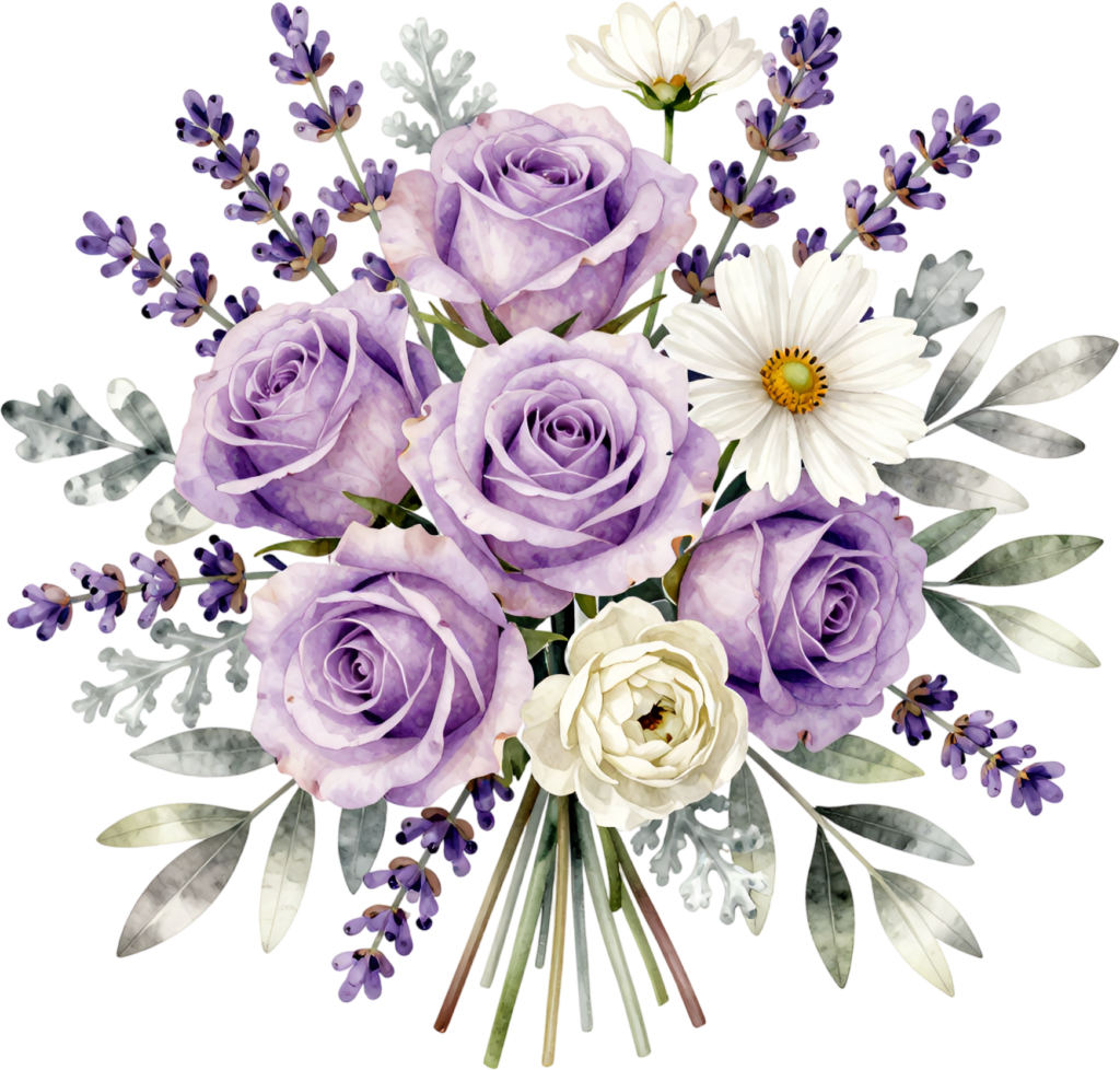 Beautiful Lavender and Purple Rose Bouquet Clipart for rustic Wedding invites and decor, a charming PNG image 1 - Beautiful Lavender and Purple Rose Bouquet Clipart for rustic Wedding invites and decor, a charming PNG image Free PNG Download