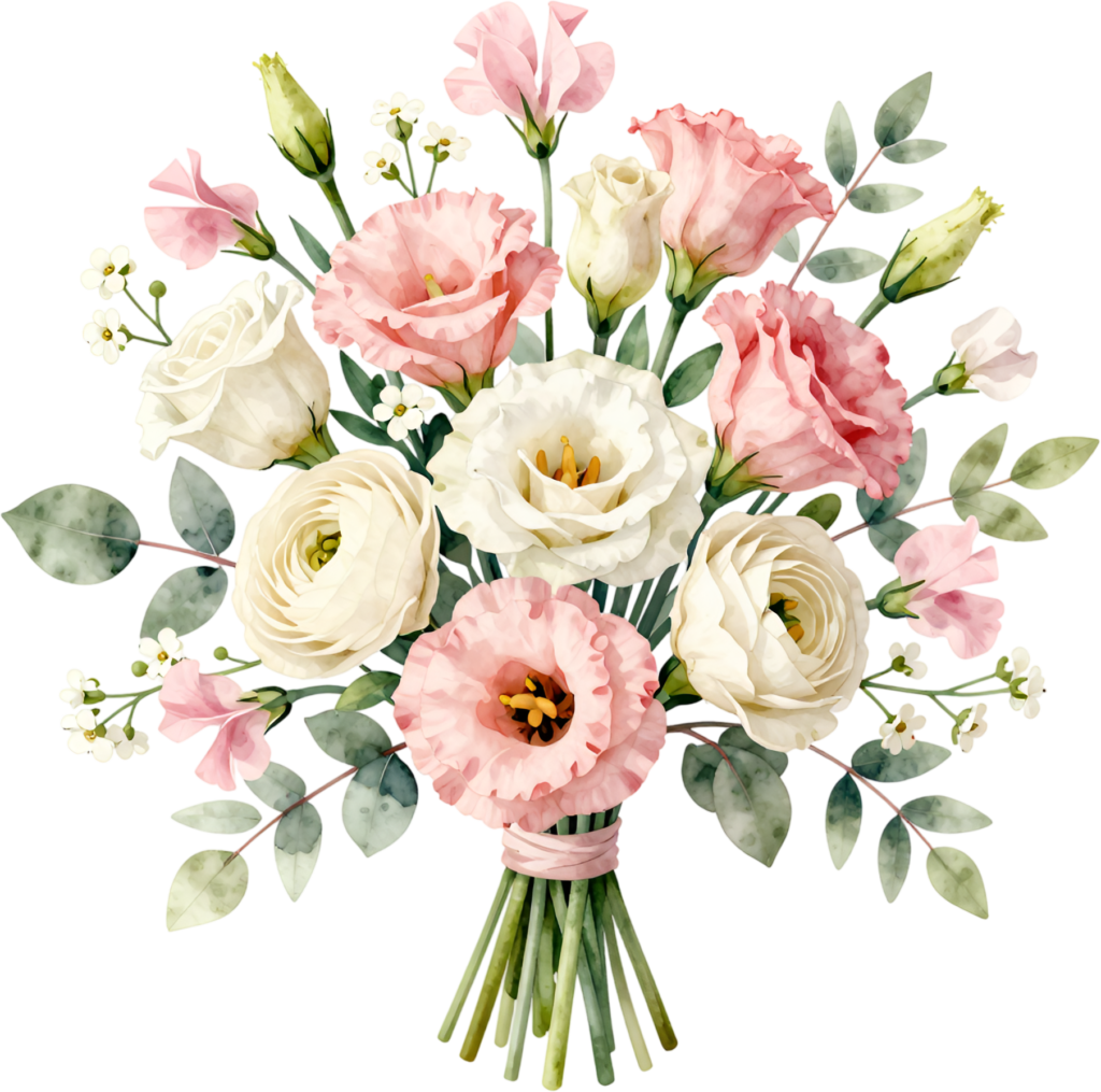 Graceful Lisianthus and Ranunculus Bouquet Clipart for delicate Spring Wedding stationery, a lovely PNG graphic 1 - Graceful Lisianthus and Ranunculus Bouquet Clipart for delicate Spring Wedding stationery, a lovely PNG graphic Free PNG Download