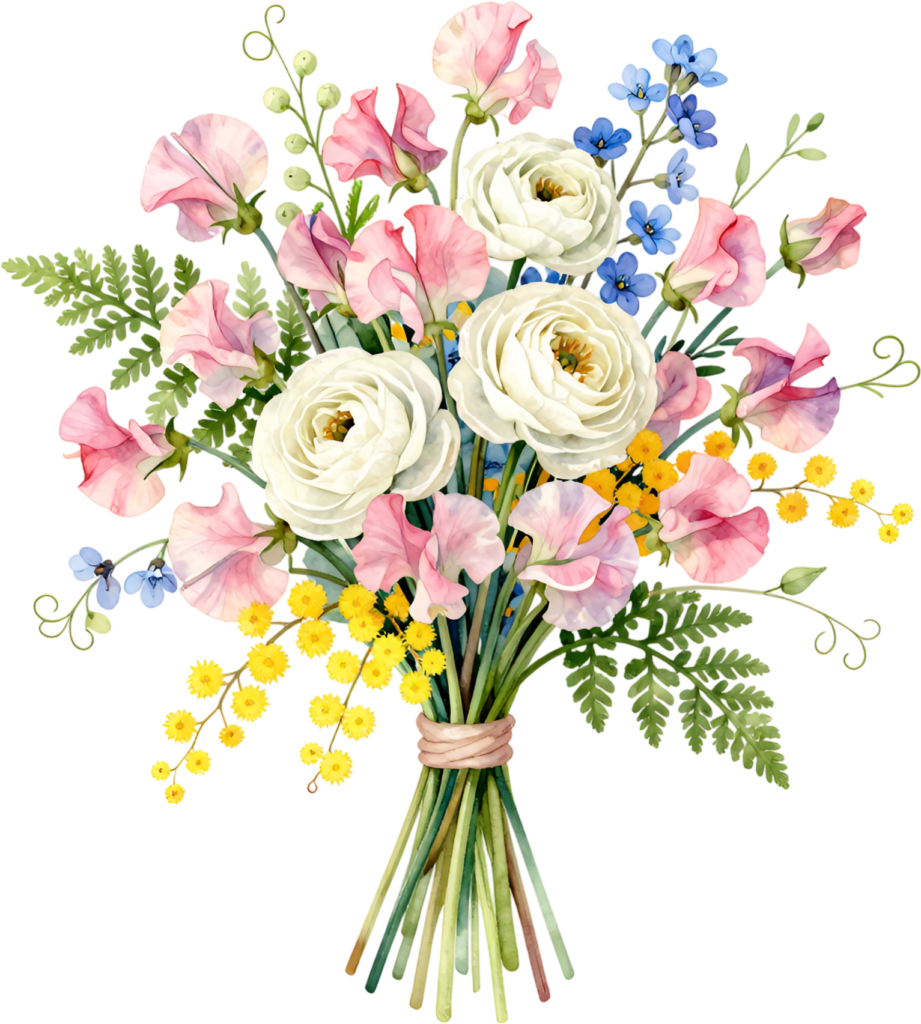 Joyful Sweet Pea and Ranunculus Bouquet Clipart for vibrant Spring Wedding invites and decor, a colorful PNG image 1 - Joyful Sweet Pea and Ranunculus Bouquet Clipart for vibrant Spring Wedding invites and decor, a colorful PNG image Free PNG Download