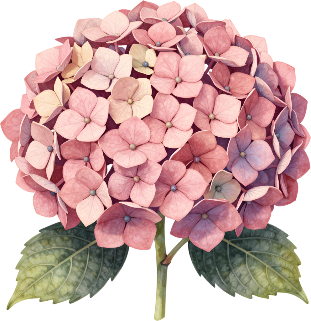 Lovely Pink Hydrangea cluster watercolor Clipart perfect for charming garden Flower PNG projects 1 - Lovely Pink Hydrangea cluster watercolor Clipart perfect for charming garden Flower PNG projects Free PNG Download