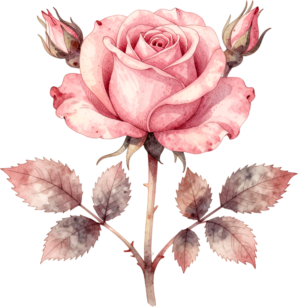 Graceful Pink Rose Plant with buds watercolor Clipart perfect for romantic Flower PNG projects 1 - Graceful Pink Rose Plant with buds watercolor Clipart perfect for romantic Flower PNG projects Free PNG Download