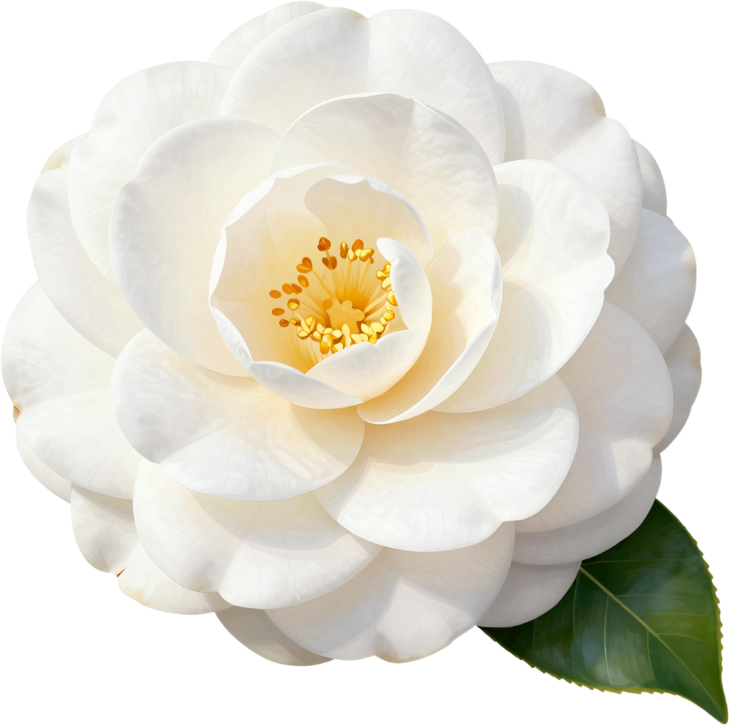 - Camellia Blossom, exquisite white layered Flower PNG illustration for elegant winter weddings and sophisticated branding elements Free PNG Download