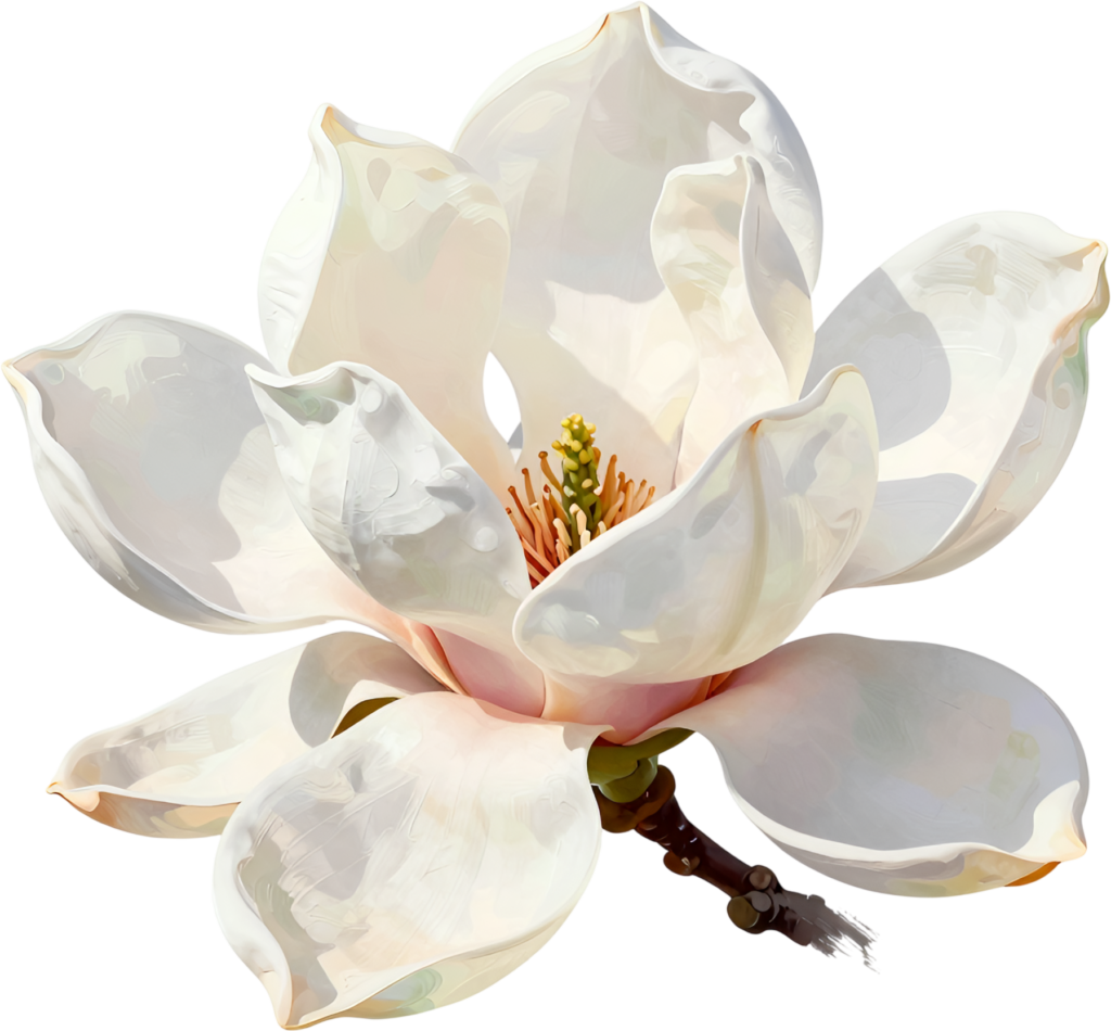 - Magnolia Flower, stunning white bloom Illustration PNG perfect for classic southern themes and luxurious wedding stationery Free PNG Download