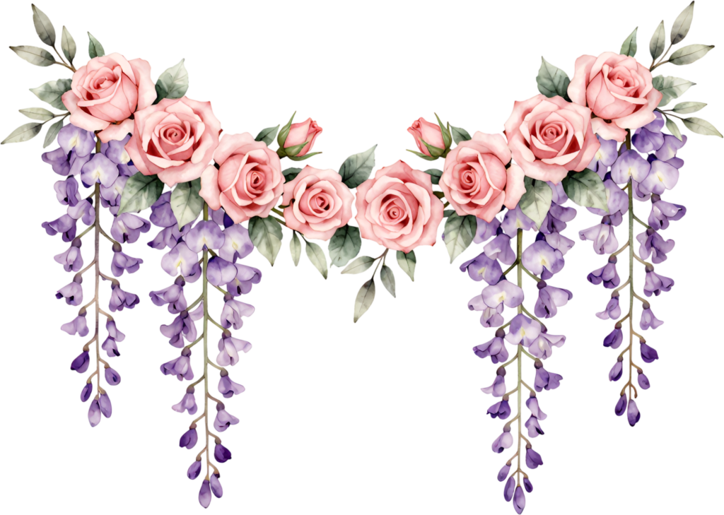 Garland of pink roses and purple wisteria, stunning horizontal Flower PNG Clipart border asset 1 - Garland of pink roses and purple wisteria, stunning horizontal Flower PNG Clipart border asset Free PNG Download
