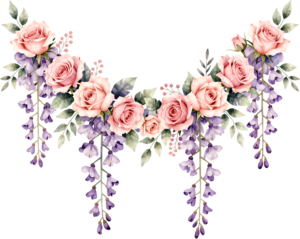 Craft an elegant arch of blush roses and wisteria, a curved Flower PNG Clipart graphic element file