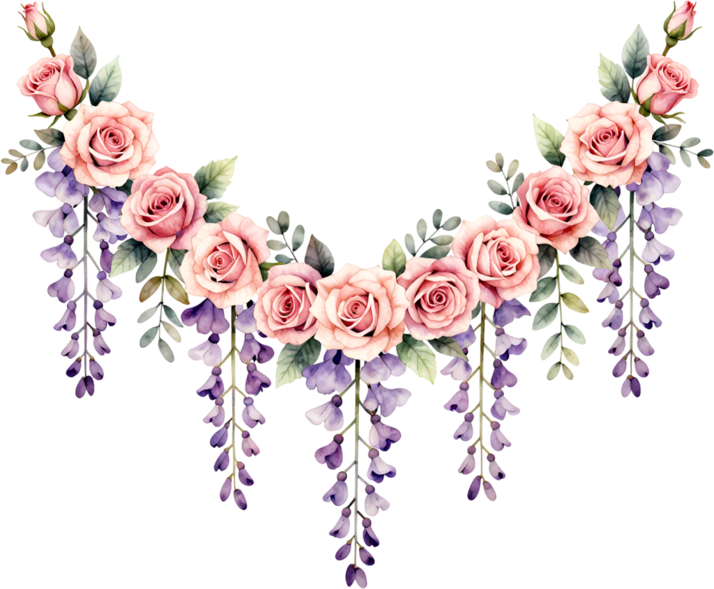 Swag of delicate pink roses and wisteria, a graceful large Flower PNG Clipart digital element 1 - Swag of delicate pink roses and wisteria, a graceful large Flower PNG Clipart digital element Free PNG Download