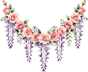 Swag of delicate pink roses and wisteria, a graceful large Flower PNG Clipart digital element