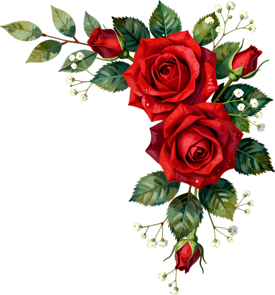 - Behold vibrant red roses bouquet with baby's breath, a vivid Flower PNG Clipart corner graphic Free PNG Download