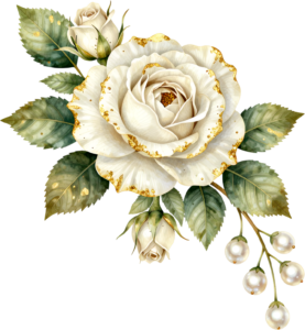 White rose embellished with gold glitter and pearls, a luxurious Flower PNG Clipart corner element