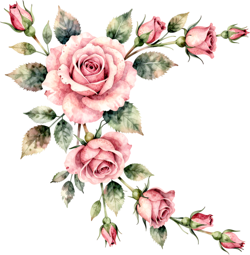 Soft pink roses and delicate buds, a romantic curved Flower PNG Clipart corner design element 1 - Soft pink roses and delicate buds, a romantic curved Flower PNG Clipart corner design element Free PNG Download