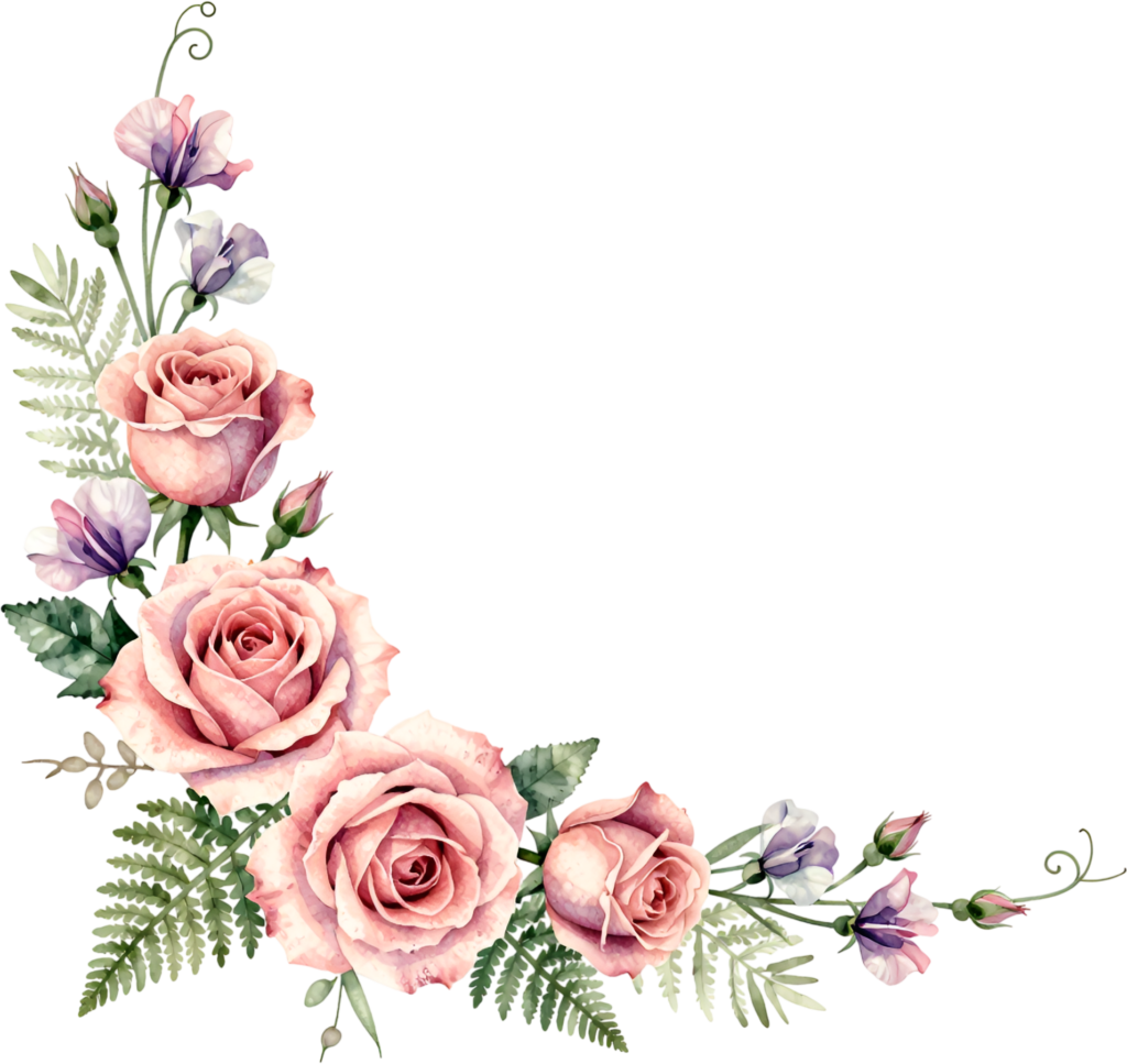 - Sweet pea flowers with pink roses and ferns, a lovely corner Flower PNG Clipart for digital projects Free PNG Download