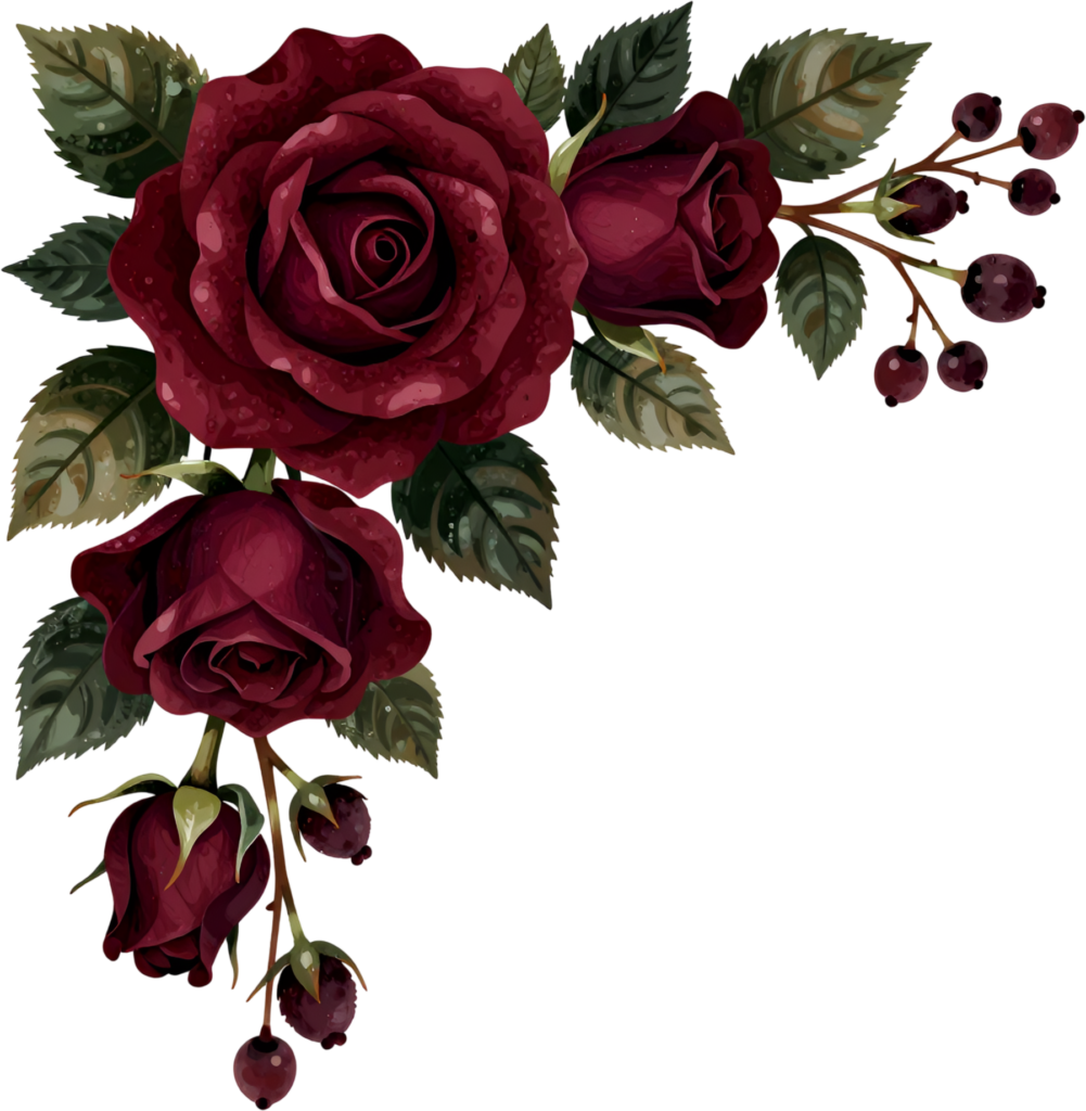 - Embrace moody dark red roses with deep green leaves, a stunning Flower PNG Clipart corner design Free PNG Download