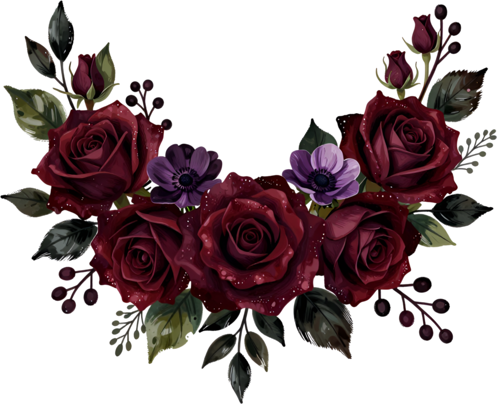 Anemone flowers with dark red roses and dark foliage, a stunning Flower PNG Clipart centerpiece 1 - Anemone flowers with dark red roses and dark foliage, a stunning Flower PNG Clipart centerpiece Free PNG Download
