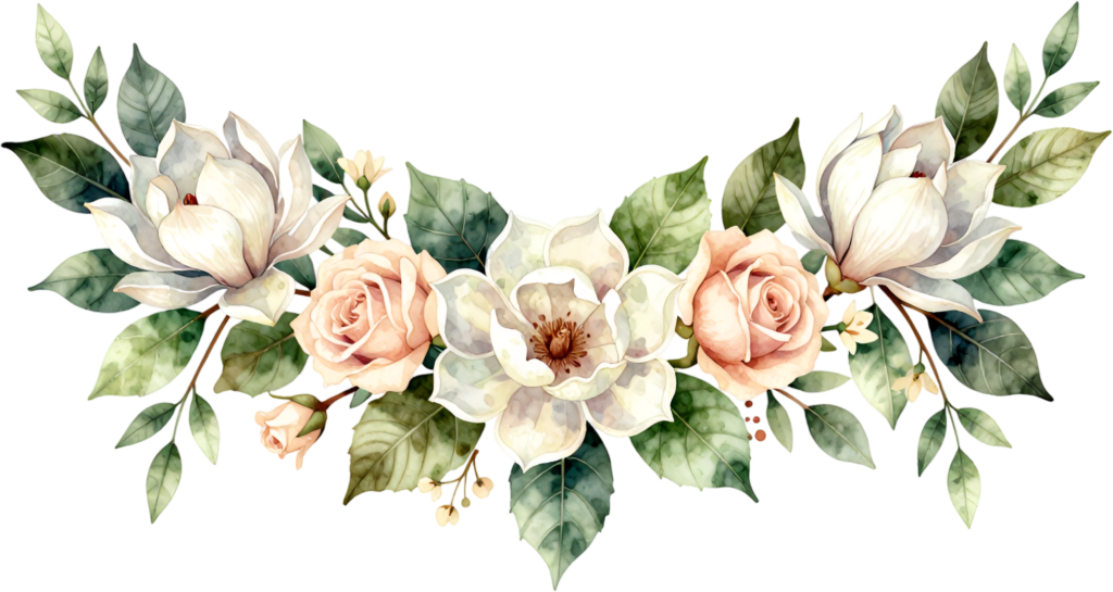 Featuring magnolia blooms and soft peach roses, a beautiful horizontal Flower PNG Clipart garland design 1 - Featuring magnolia blooms and soft peach roses, a beautiful horizontal Flower PNG Clipart garland design Free PNG Download
