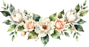 Featuring magnolia blooms and soft peach roses, a beautiful horizontal Flower PNG Clipart garland design