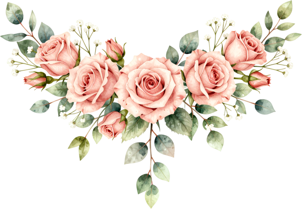 Blush pink roses and delicate baby's breath, a lovely horizontal Flower PNG Clipart garland asset 1 - Blush pink roses and delicate baby's breath, a lovely horizontal Flower PNG Clipart garland asset Free PNG Download