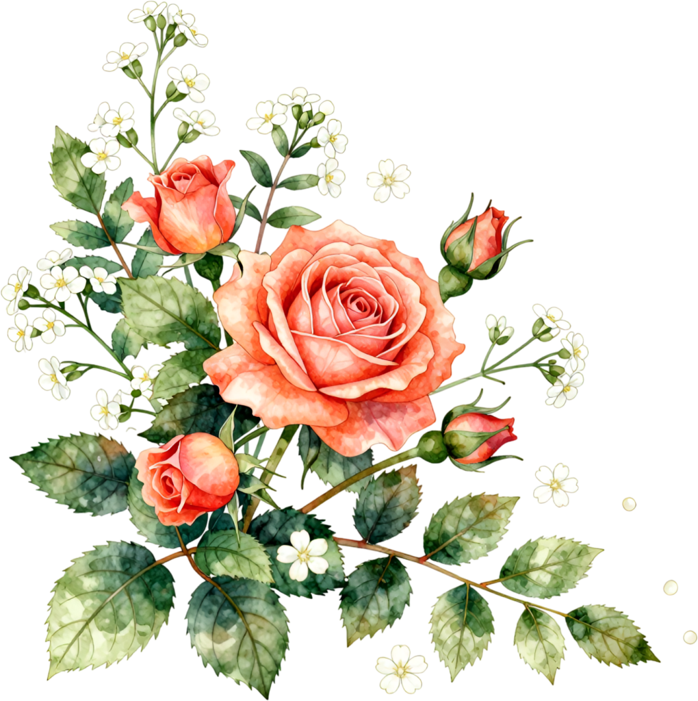Brighten projects with coral roses and delicate white flowers, a vibrant Flower PNG Clipart bouquet 1 - Brighten projects with coral roses and delicate white flowers, a vibrant Flower PNG Clipart bouquet Free PNG Download