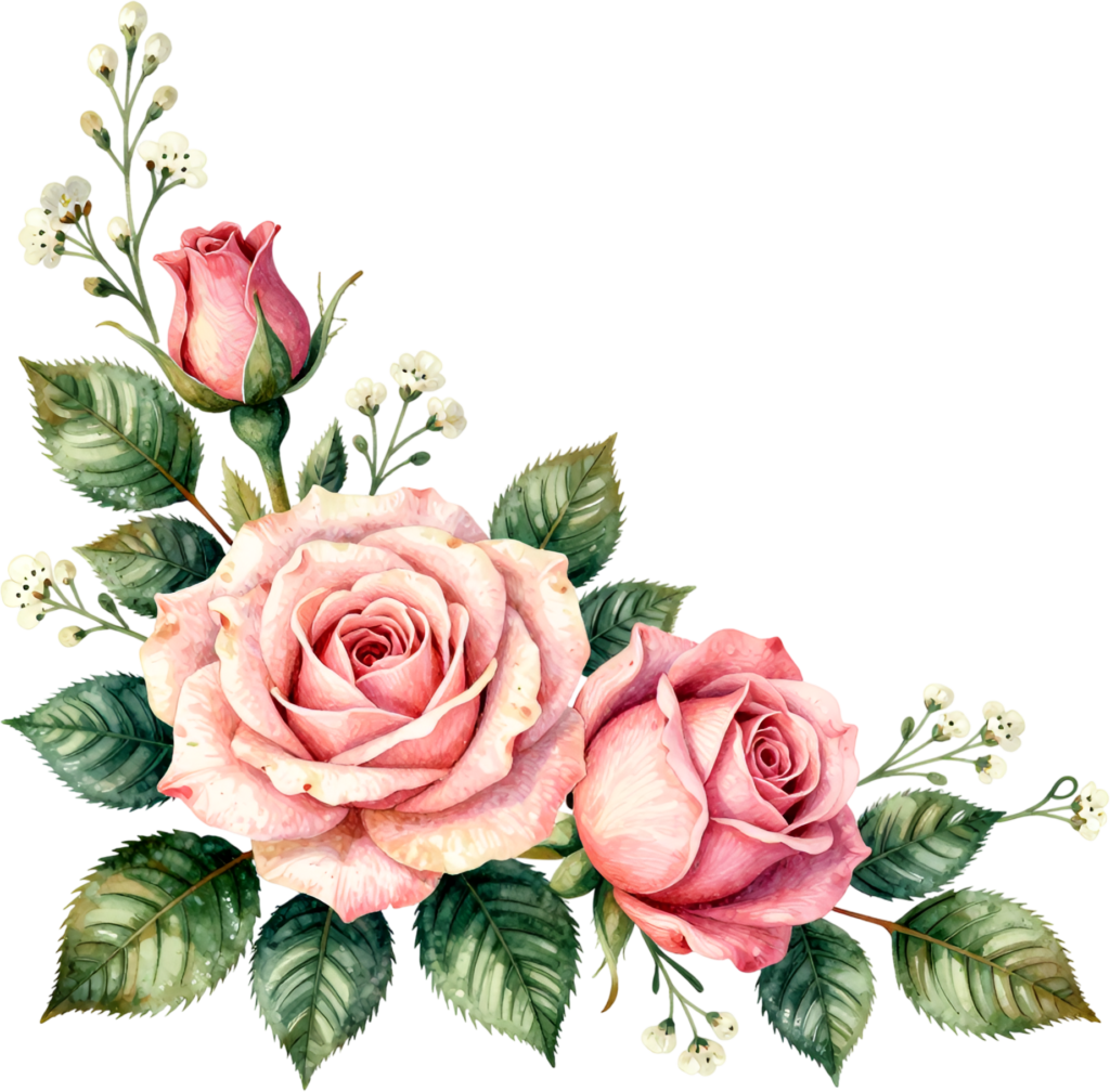 Classic pink roses with charming white filler flowers, a lovely Flower PNG Clipart corner design 1 - Classic pink roses with charming white filler flowers, a lovely Flower PNG Clipart corner design Free PNG Download