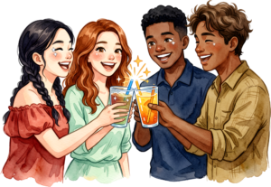 Friends talking circle watercolor illustration, an engaging group PNG asset for communication designs 16 - Friends talking circle watercolor illustration, an engaging group PNG asset for communication designs Free PNG Download