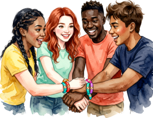 Friends talking circle watercolor illustration, an engaging group PNG asset for communication designs 15 - Friends talking circle watercolor illustration, an engaging group PNG asset for communication designs Free PNG Download