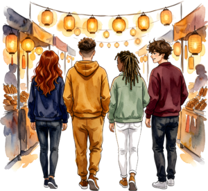 Friends talking circle watercolor illustration, an engaging group PNG asset for communication designs 14 - Friends talking circle watercolor illustration, an engaging group PNG asset for communication designs Free PNG Download