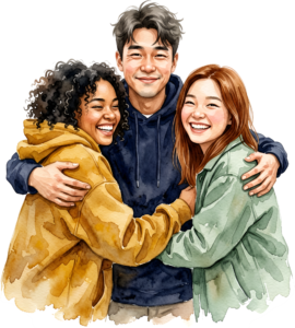 Friends talking circle watercolor illustration, an engaging group PNG asset for communication designs 3 - Friends talking circle watercolor illustration, an engaging group PNG asset for communication designs Free PNG Download