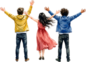 Friends talking circle watercolor illustration, an engaging group PNG asset for communication designs 9 - Friends talking circle watercolor illustration, an engaging group PNG asset for communication designs Free PNG Download