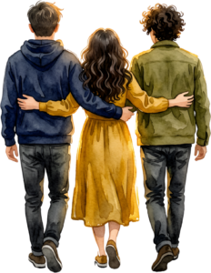 Umbrella sharing friends watercolor illustration, a cheerful group PNG asset for rainy day themes 6 - Umbrella sharing friends watercolor illustration, a cheerful group PNG asset for rainy day themes Free PNG Download