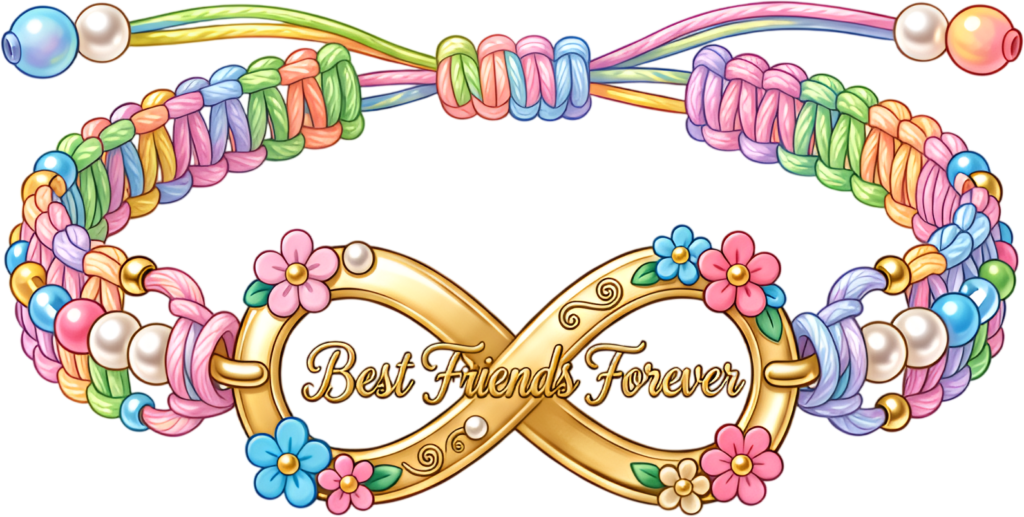 Infinity bracelet featuring “Best Friends Forever” charm, a colorful friends bracelet PNG clipart for heartfelt gifts