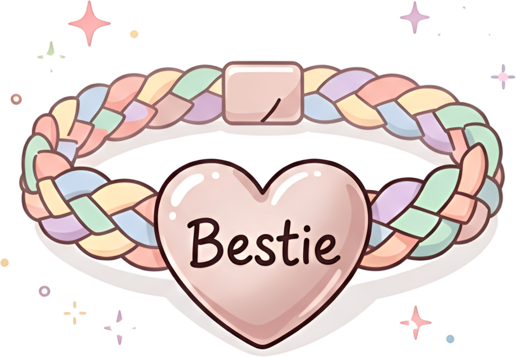 Bestie bracelet with a charming pink heart displaying “Bestie” text on a soft pastel braided band, a delightful friends bracelet PNG clipart for endearing projects