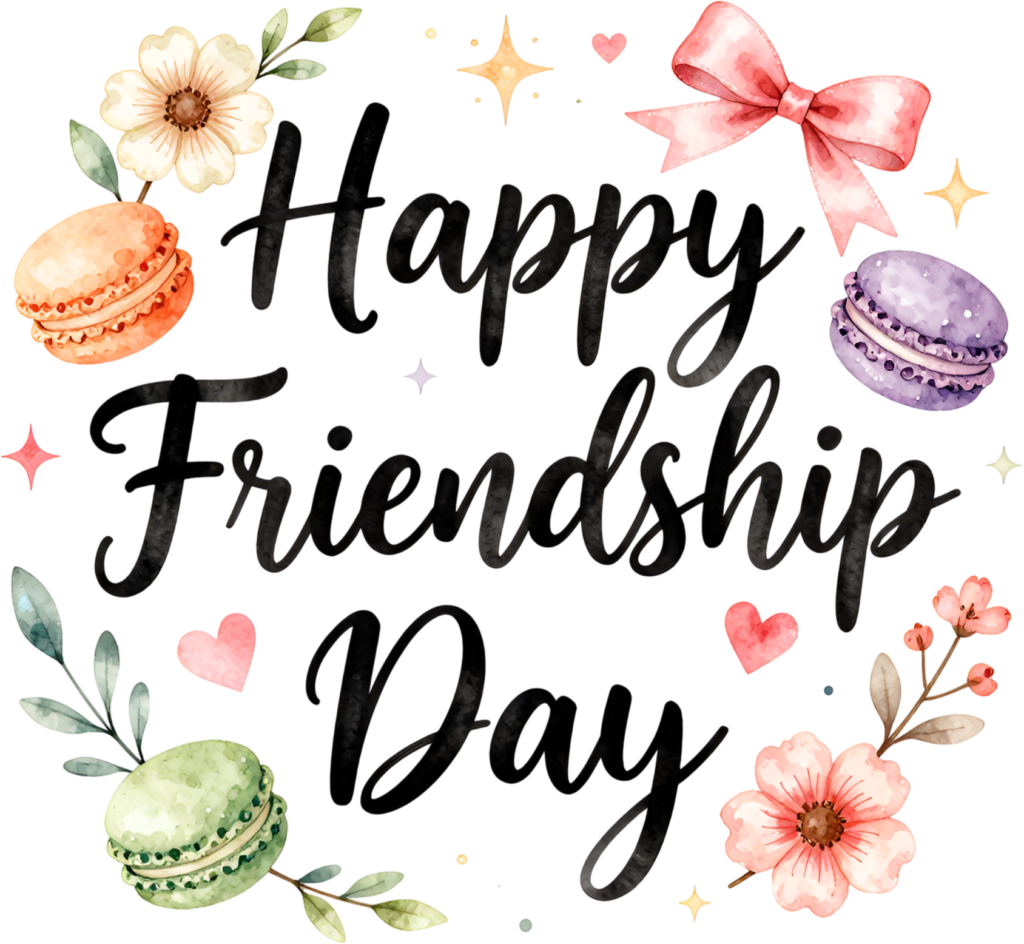 Happy Friendship Day wordmark, a beautiful watercolor design, perfect PNG clipart element for festive greetings.