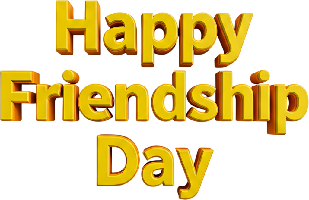 Happy Friendship Day 3D text, a gleaming golden metallic effect, perfect PNG clipart for bold banners.
