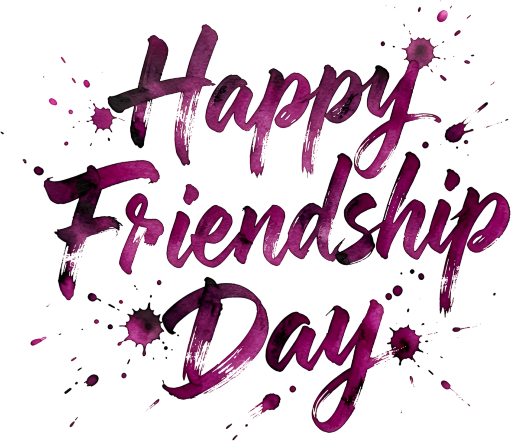 Happy Friendship Day brushstroke text, dynamic paint splatters create a vibrant artistic PNG clipart expression.