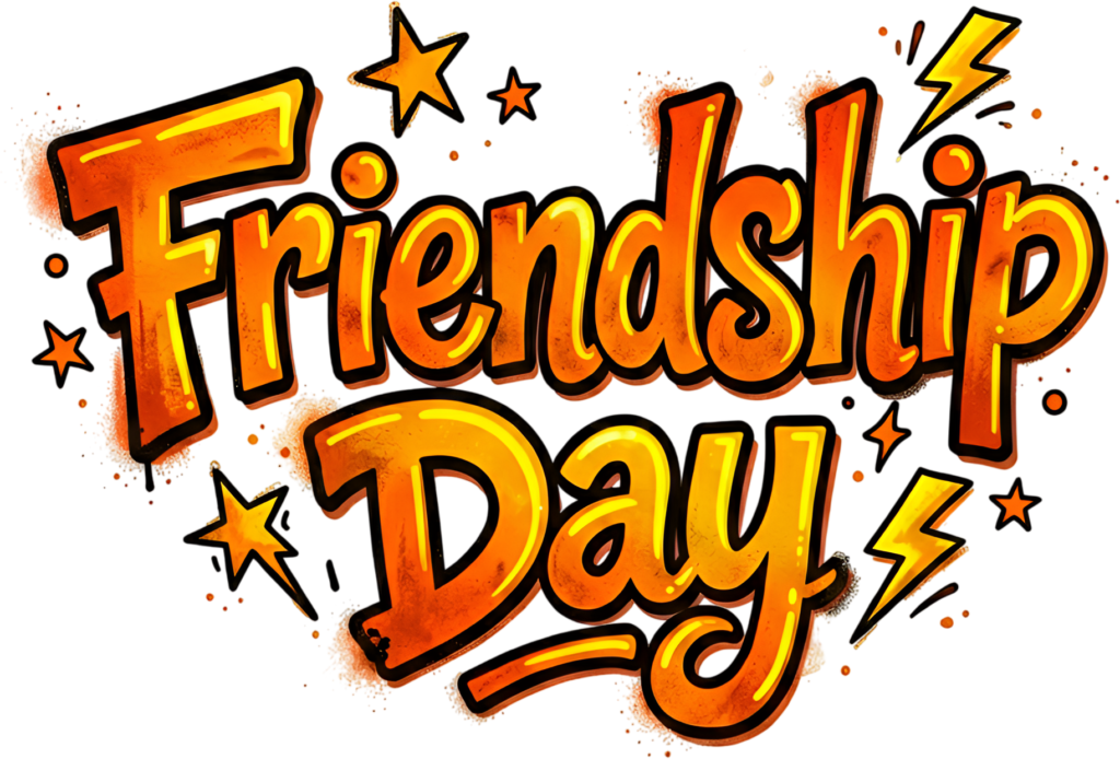 Friendship Day graffiti text, bold street art style with lightning, an energetic PNG clipart statement.