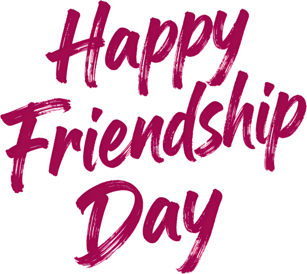 Happy Friendship Day bold script, vibrant magenta brushstroke lettering, an expressive PNG clipart design.