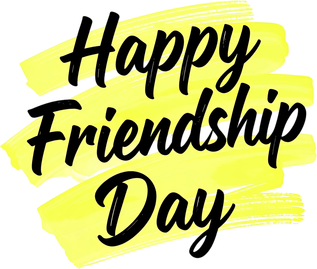 Enhance your designs with bold “Happy Friendship Day” text on dynamic yellow paint strokes, a versatile graphic PNG clipart.