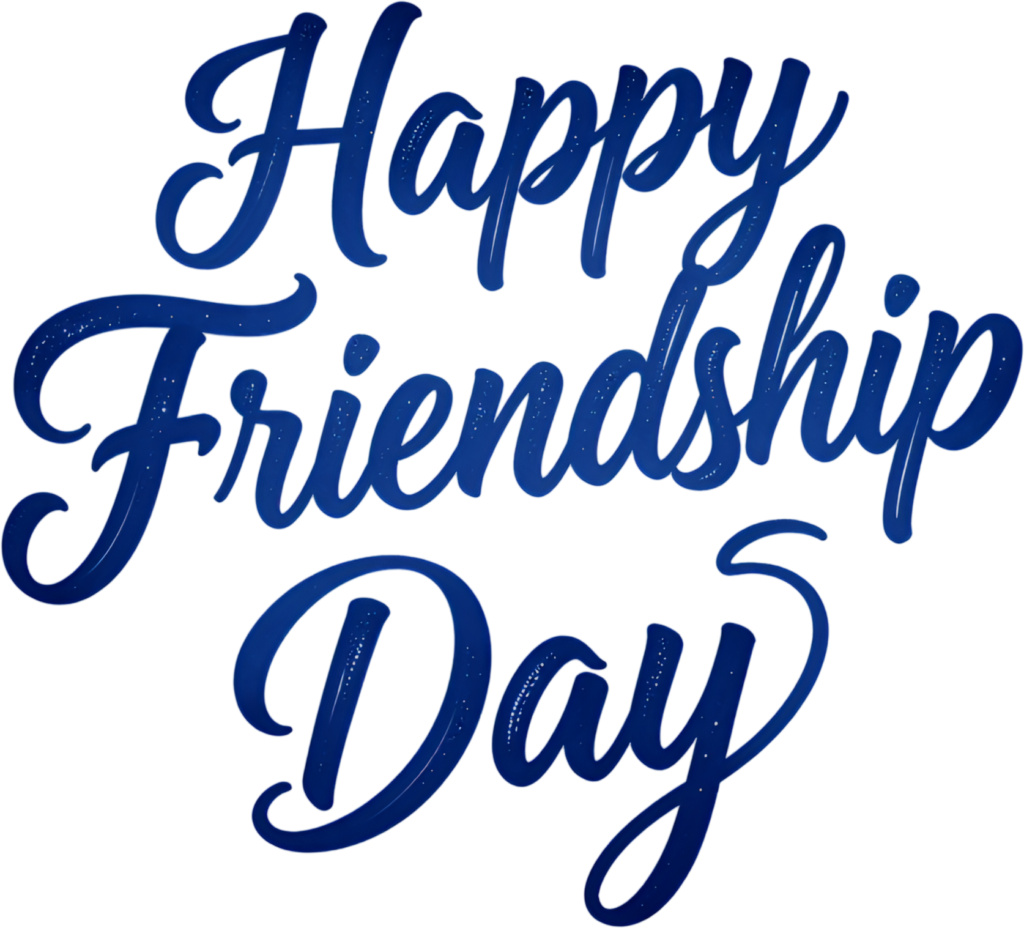 Capture attention with sparkling “Happy Friendship Day” script text boasting a dazzling blue glitter effect, ideal for celebratory projects PNG clipart.