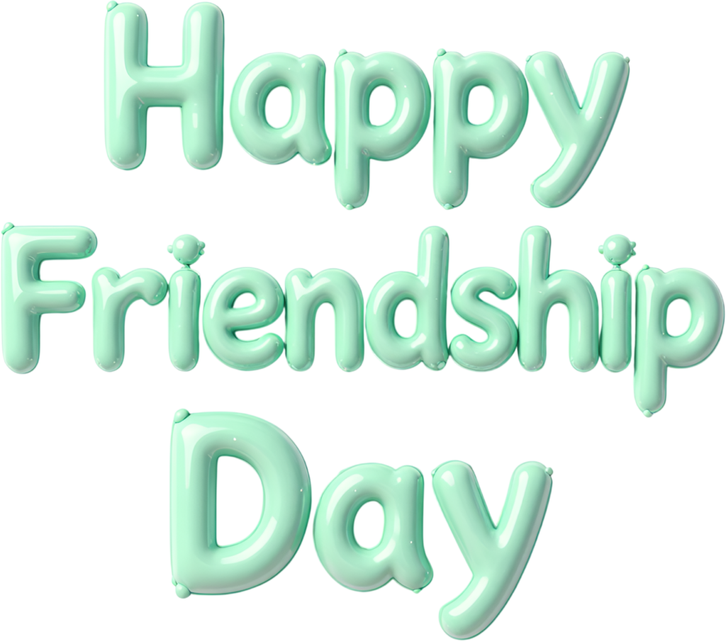 Enjoy whimsical “Happy Friendship Day” balloon text, featuring light green inflatable letters for playful and fun celebrations PNG clipart.