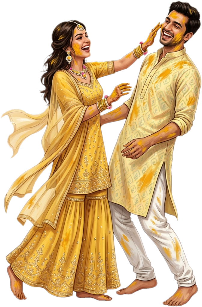 Girl applying Haldi on boy Face, Indian Haldi Caricature illustration 1 - Girl applying Haldi on boy Face, Indian Haldi Caricature illustration Free PNG Download