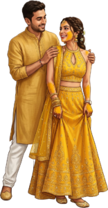 Romantic Haldi Couple Illustration Traditional Wedding Caricature PNG